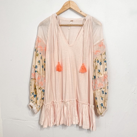 Free People Womens Dress Mini Size XS Pink Embroidered Flowy Tunic Boho - Picture 4 of 8